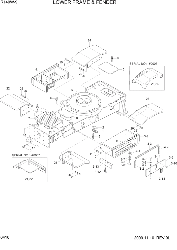 Схема запчастей Hyundai R140W9 - PAGE 6410 LOWER FRAME & FENDER СТРУКТУРА