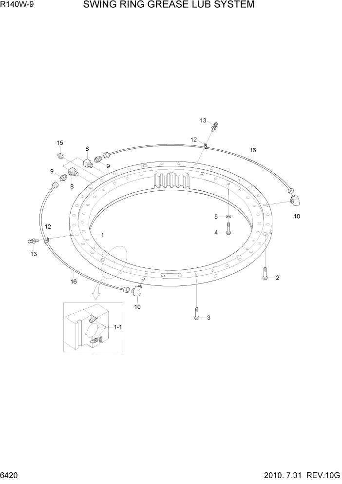 Схема запчастей Hyundai R140W9 - PAGE 6420 SWING RING GREASE LUB SYSTEM СТРУКТУРА