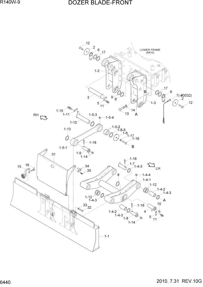 Схема запчастей Hyundai R140W9 - PAGE 6440 DOZER BLADE-FRONT СТРУКТУРА