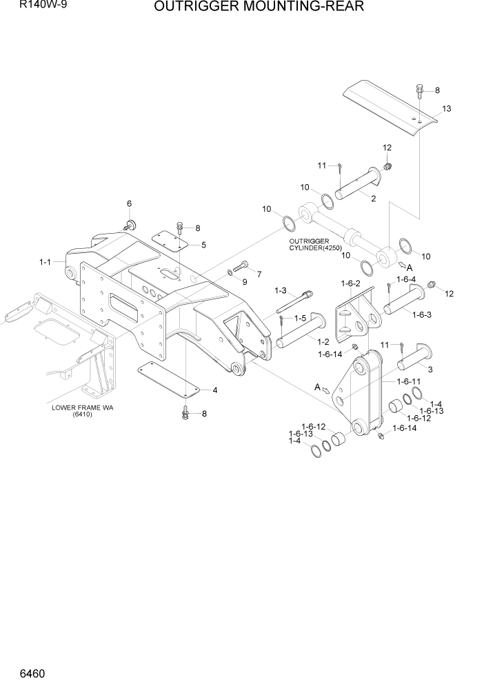 Схема запчастей Hyundai R140W9 - PAGE 6460 OUTRIGGER MOUNTING-REAR СТРУКТУРА