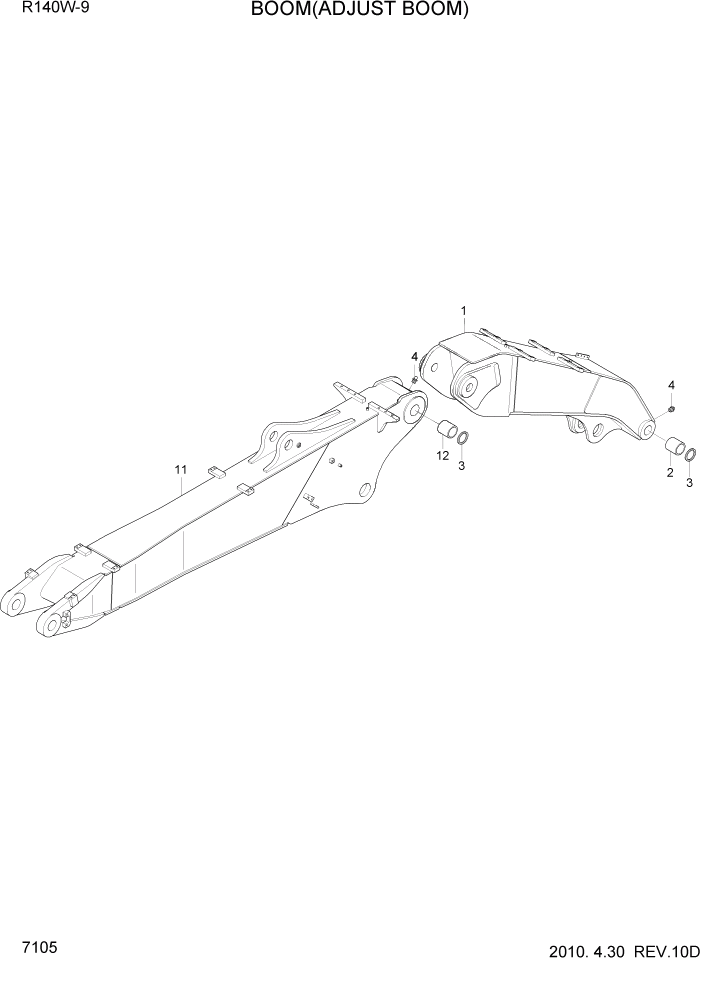 Схема запчастей Hyundai R140W9 - PAGE 7105 BOOM(ADJUST BOOM) РАБОЧЕЕ ОБОРУДОВАНИЕ