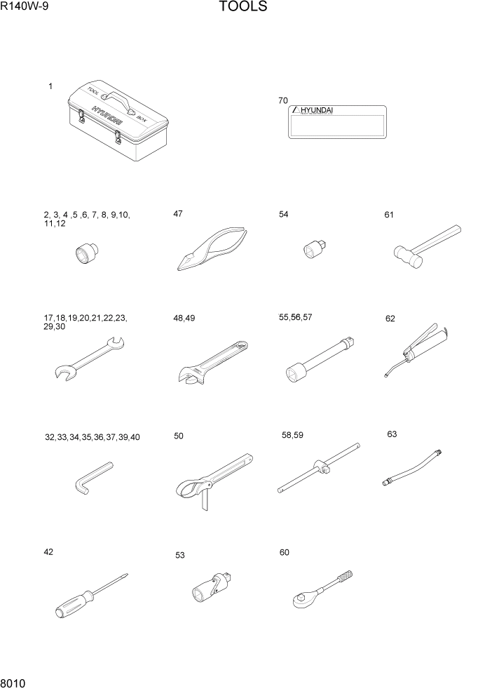 Схема запчастей Hyundai R140W9 - PAGE 8010 TOOLS ДРУГИЕ ЧАСТИ