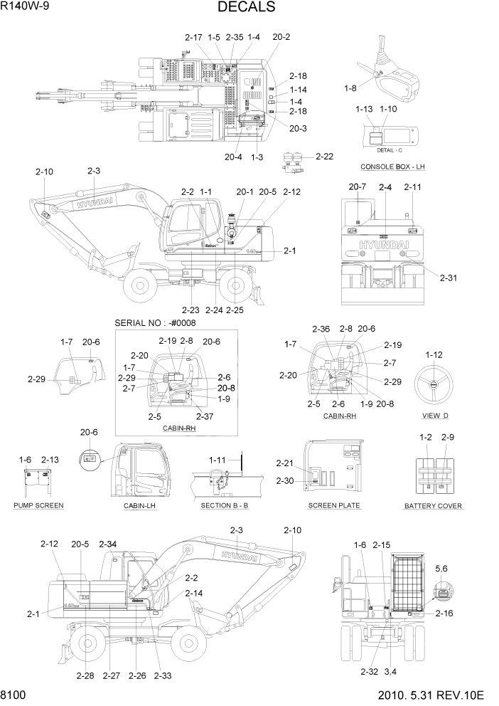 Схема запчастей Hyundai R140W9 - PAGE 8100 DECALS ДРУГИЕ ЧАСТИ