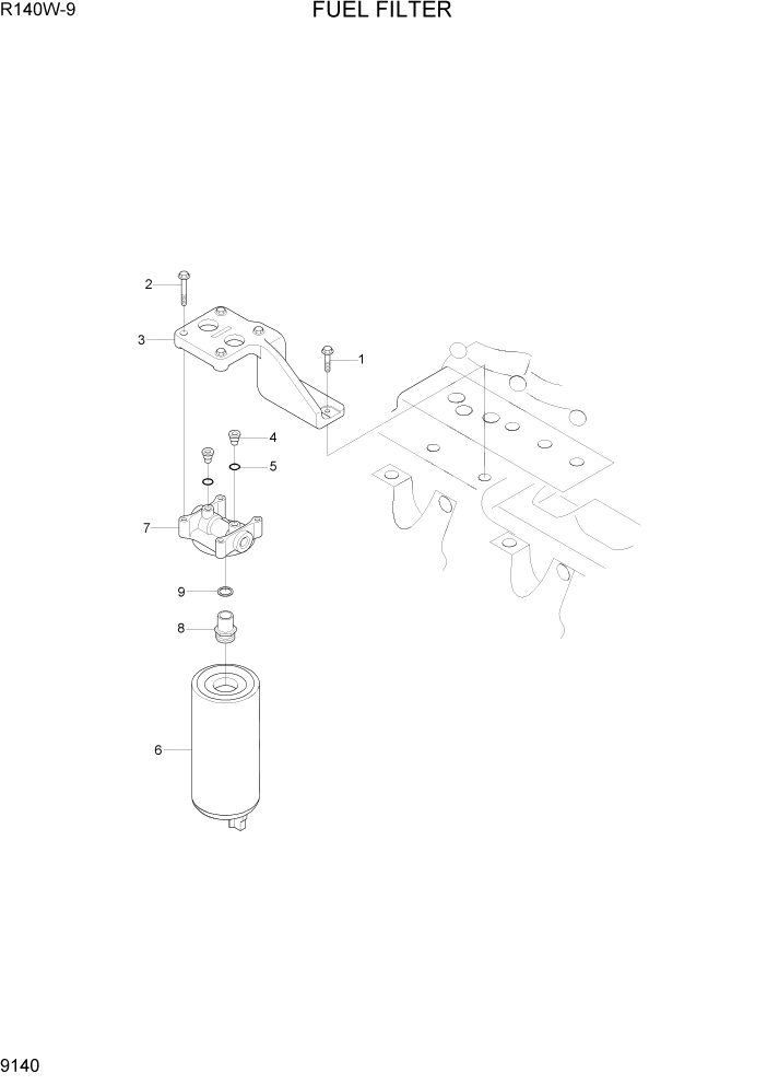 Схема запчастей Hyundai R140W9 - PAGE 9140 FUEL FILTER ДВИГАТЕЛЬ БАЗА