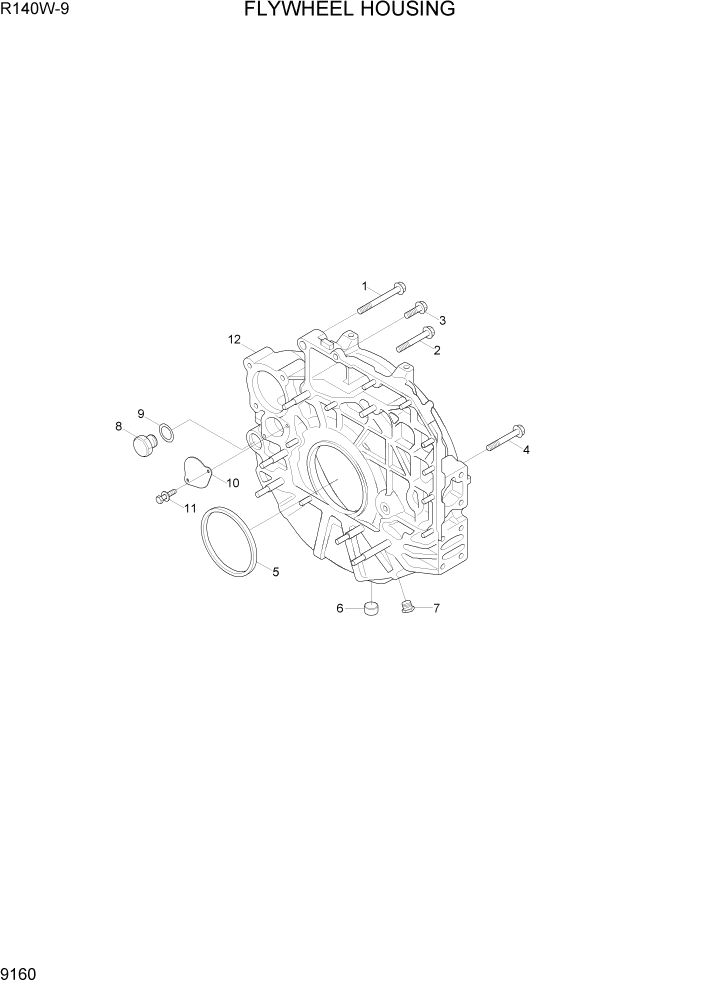 Схема запчастей Hyundai R140W9 - PAGE 9160 FLYWHEEL HOUSING ДВИГАТЕЛЬ БАЗА