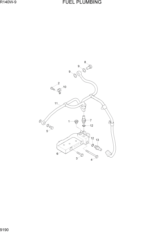 Схема запчастей Hyundai R140W9 - PAGE 9190 FUEL PLUMBING ДВИГАТЕЛЬ БАЗА