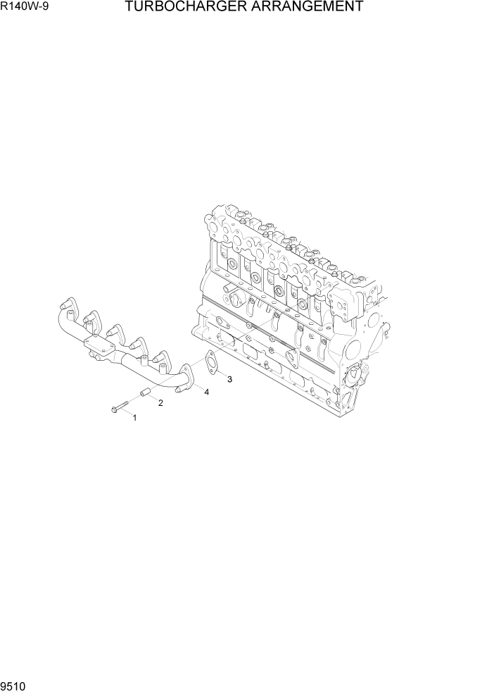 Схема запчастей Hyundai R140W9 - PAGE 9510 TURBOCHARGER ARRANGEMENT ДВИГАТЕЛЬ БАЗА