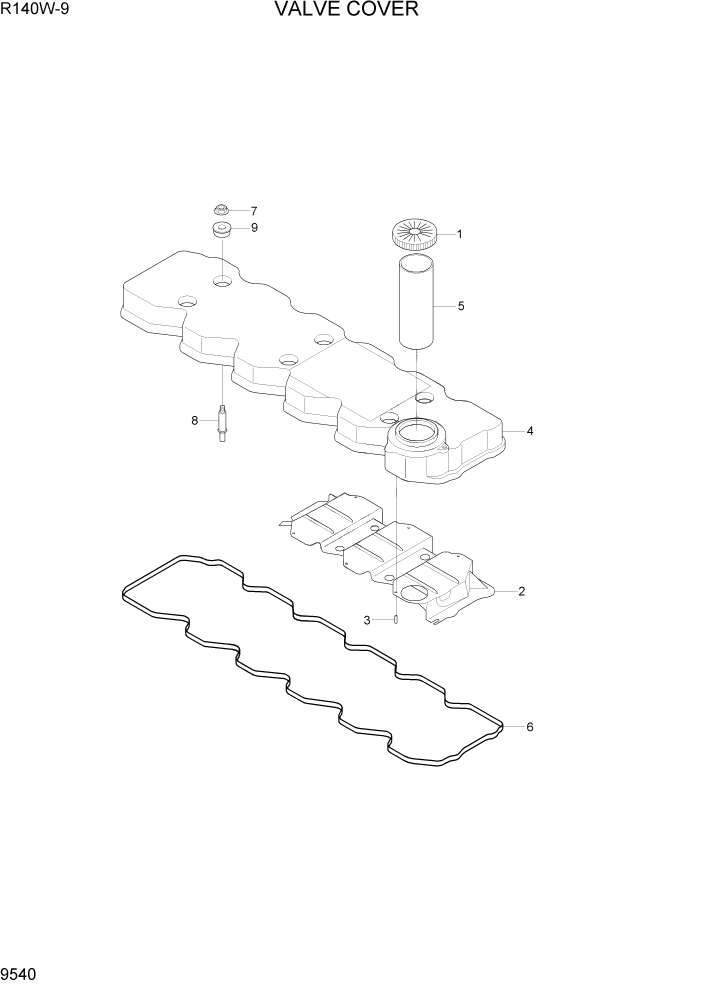 Схема запчастей Hyundai R140W9 - PAGE 9540 VALVE COVER ДВИГАТЕЛЬ БАЗА