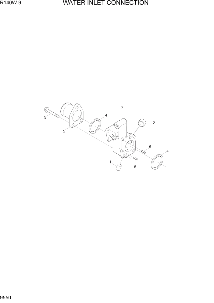 Схема запчастей Hyundai R140W9 - PAGE 9550 WATER INLET CONNECTION ДВИГАТЕЛЬ БАЗА