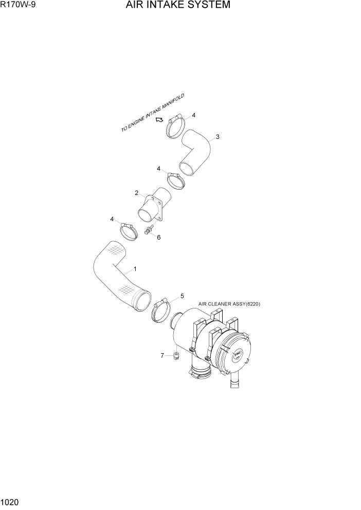 Схема запчастей Hyundai R170W9 - PAGE 1020 AIR INTAKE SYSTEM СИСТЕМА ДВИГАТЕЛЯ