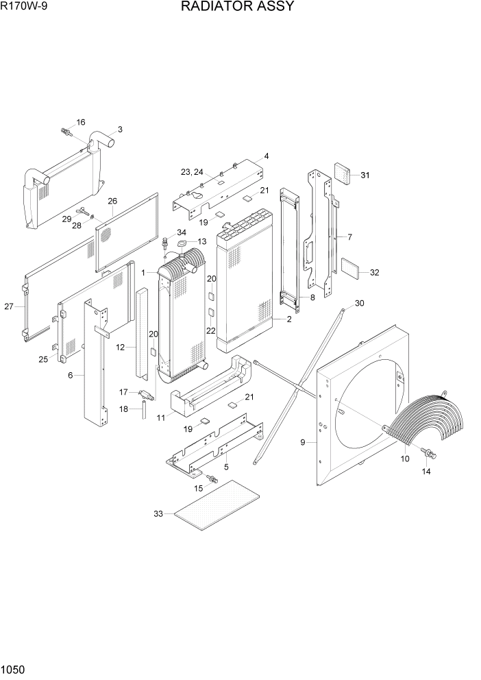 Схема запчастей Hyundai R170W9 - PAGE 1050 RADIATOR ASSY СИСТЕМА ДВИГАТЕЛЯ