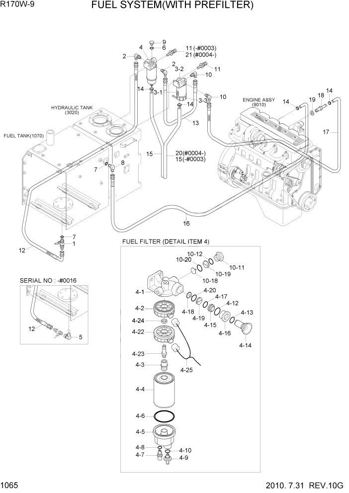 Схема запчастей Hyundai R170W9 - PAGE 1065 FUEL SYSTEM(WITH PREFILTER) СИСТЕМА ДВИГАТЕЛЯ