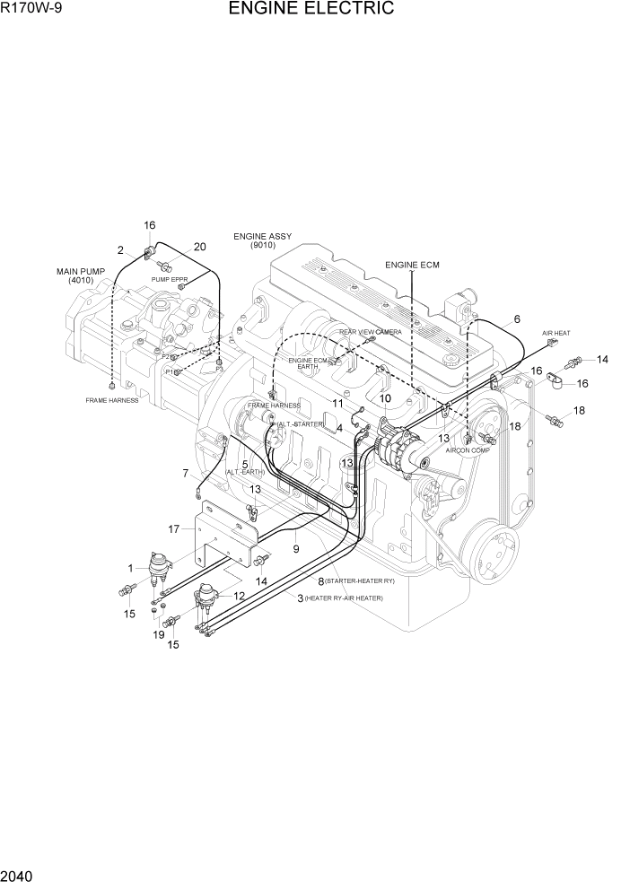 Схема запчастей Hyundai R170W9 - PAGE 2040 ENGINE ELECTRIC ЭЛЕКТРИЧЕСКАЯ СИСТЕМА