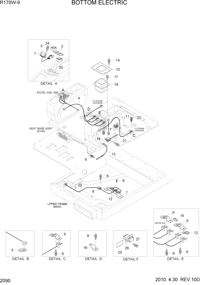 Схема запчастей Hyundai R170W9 - PAGE 2090 BOTTOM ELECTRIC ЭЛЕКТРИЧЕСКАЯ СИСТЕМА