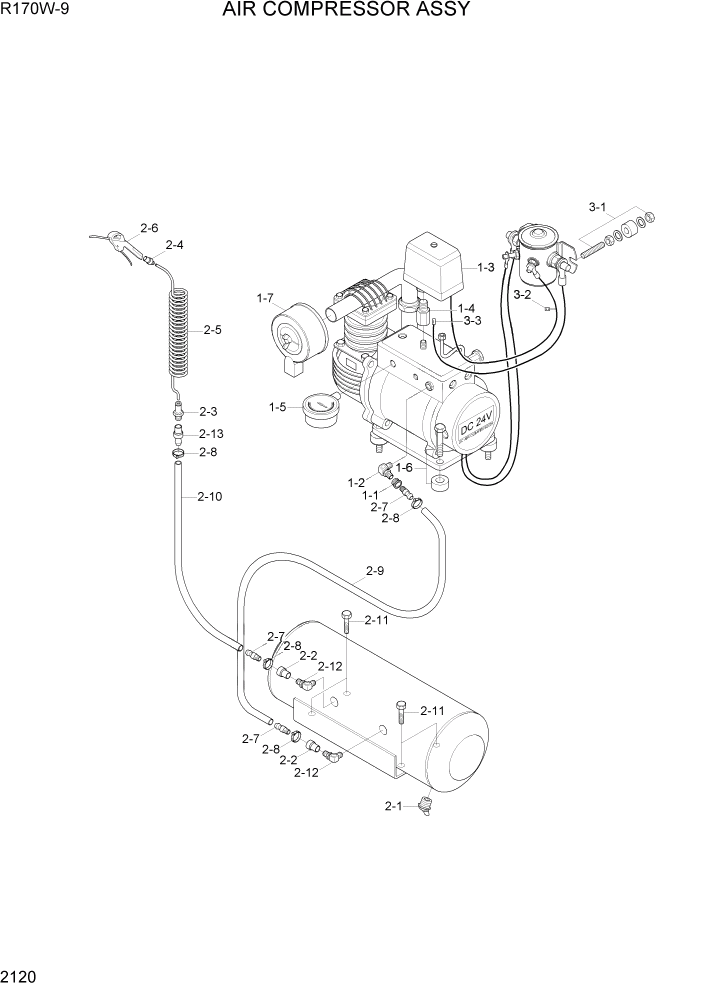 Схема запчастей Hyundai R170W9 - PAGE 2120 AIR COMPRESSOR ЭЛЕКТРИЧЕСКАЯ СИСТЕМА