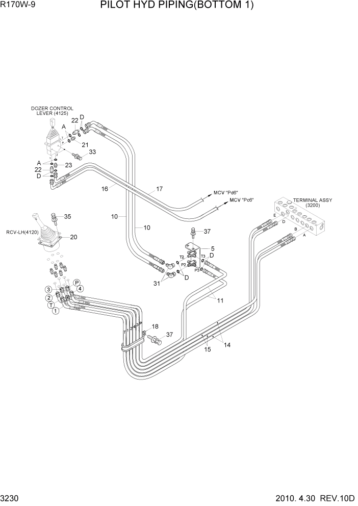 Схема запчастей Hyundai R170W9 - PAGE 3230 PILOT HYD PIPING(BOTTOM 1) ГИДРАВЛИЧЕСКАЯ СИСТЕМА