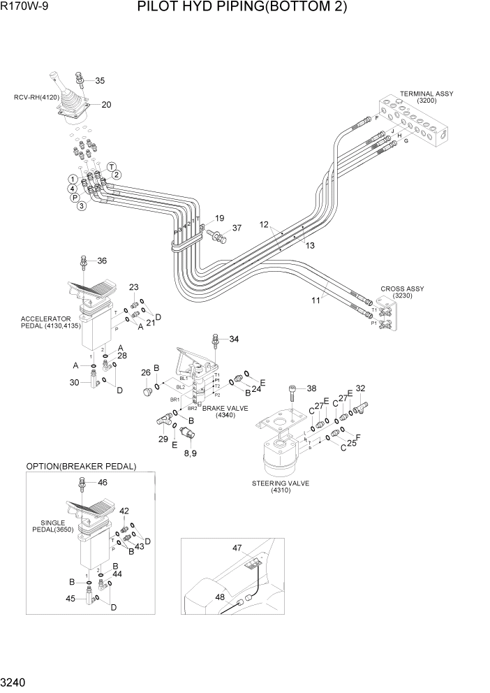 Схема запчастей Hyundai R170W9 - PAGE 3240 PILOT HYD PIPING(BOTTOM 2) ГИДРАВЛИЧЕСКАЯ СИСТЕМА