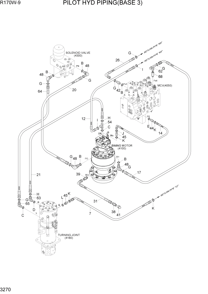 Схема запчастей Hyundai R170W9 - PAGE 3270 PILOT HYD PIPING(BASE 3) ГИДРАВЛИЧЕСКАЯ СИСТЕМА