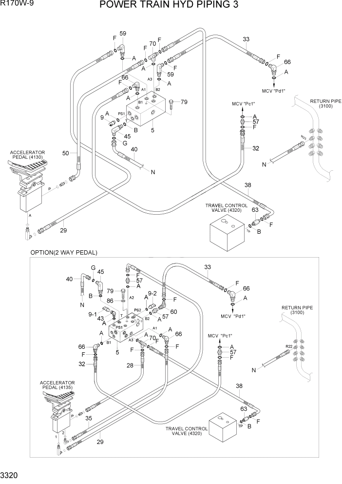 Схема запчастей Hyundai R170W9 - PAGE 3320 POWER TRAIN HYD PIPING 3 ГИДРАВЛИЧЕСКАЯ СИСТЕМА