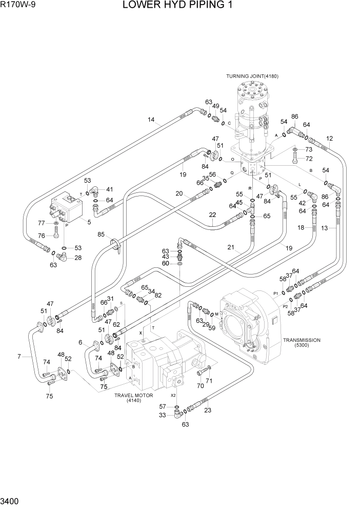 Схема запчастей Hyundai R170W9 - PAGE 3400 LOWER HYD PIPING 1 ГИДРАВЛИЧЕСКАЯ СИСТЕМА