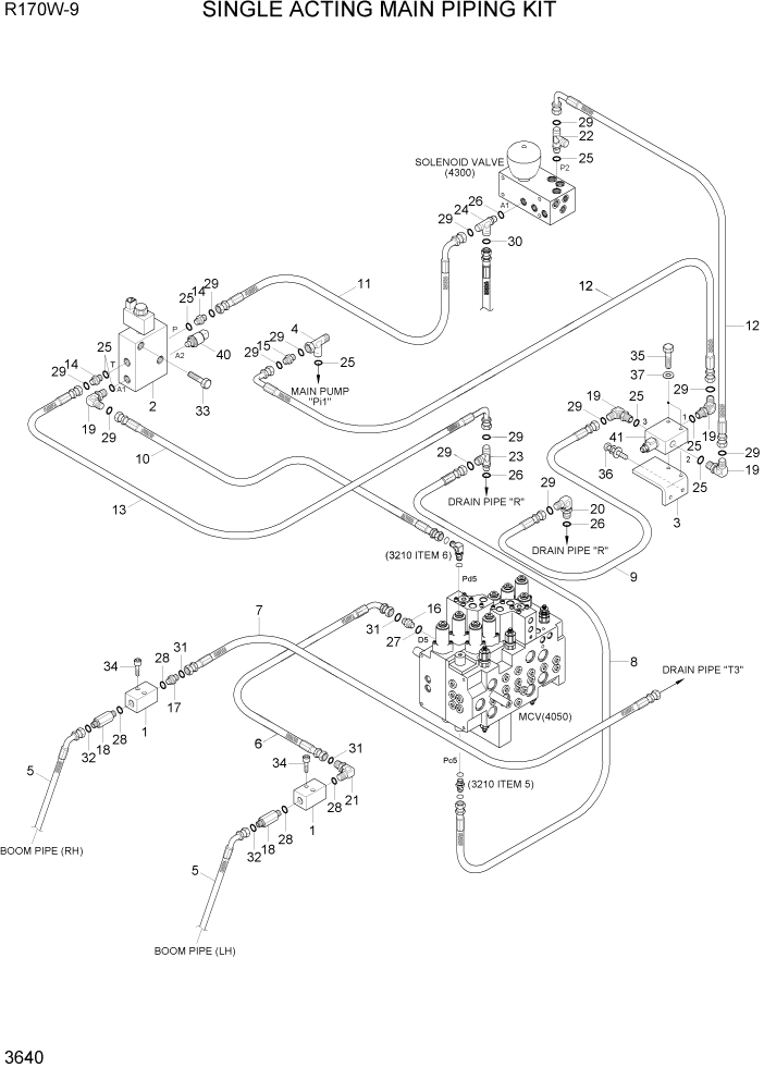 Схема запчастей Hyundai R170W9 - PAGE 3640 SINGLE ACTING MAIN PIPING KIT ГИДРАВЛИЧЕСКАЯ СИСТЕМА