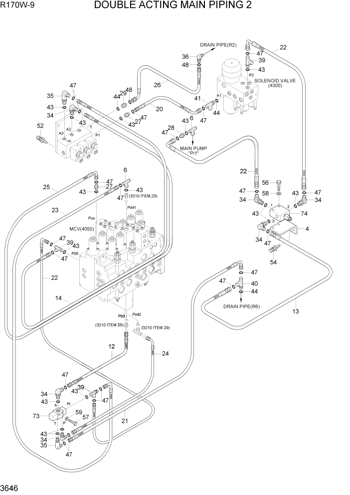 Схема запчастей Hyundai R170W9 - PAGE 3646 DOUBLE ACTING MAIN PIPING KIT 2 ГИДРАВЛИЧЕСКАЯ СИСТЕМА