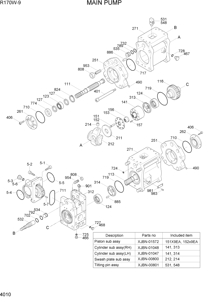 Схема запчастей Hyundai R170W9 - PAGE 4010 MAIN PUMP ГИДРАВЛИЧЕСКИЕ КОМПОНЕНТЫ