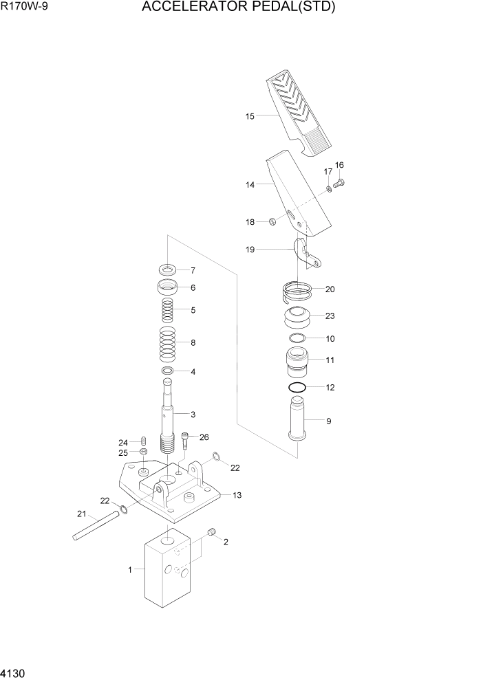 Схема запчастей Hyundai R170W9 - PAGE 4130 ACCELERATOR PEDAL(STD) ГИДРАВЛИЧЕСКИЕ КОМПОНЕНТЫ