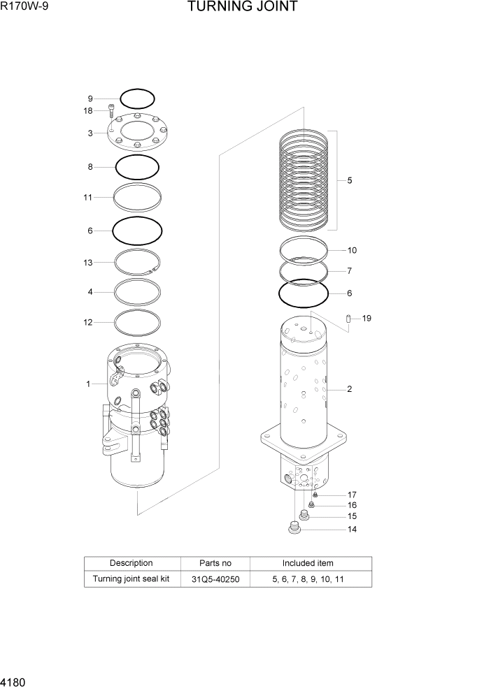 Схема запчастей Hyundai R170W9 - PAGE 4180 TURNING JOINT ГИДРАВЛИЧЕСКИЕ КОМПОНЕНТЫ