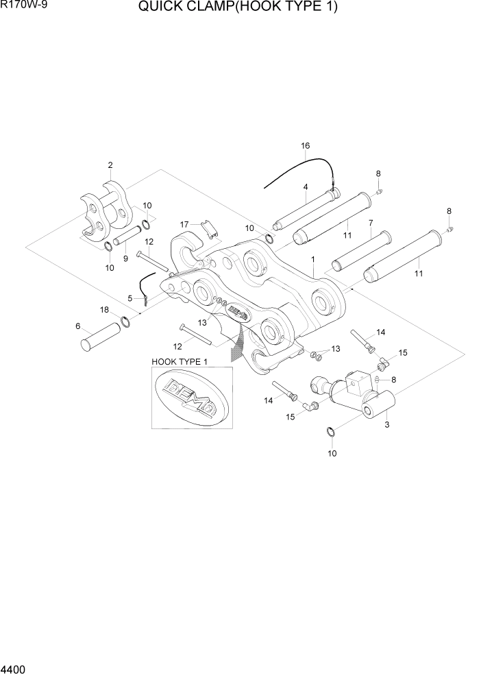 Схема запчастей Hyundai R170W9 - PAGE 4400 QUICK CLAMP(HOOK TYPE 1) ГИДРАВЛИЧЕСКИЕ КОМПОНЕНТЫ