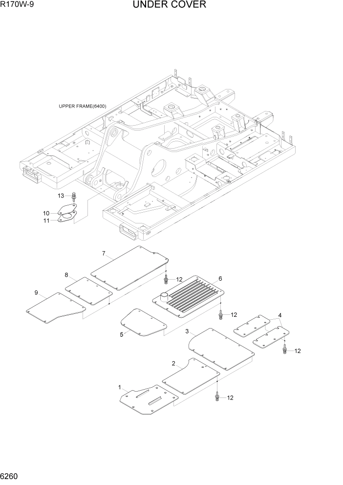 Схема запчастей Hyundai R170W9 - PAGE 6260 UNDER COVER СТРУКТУРА