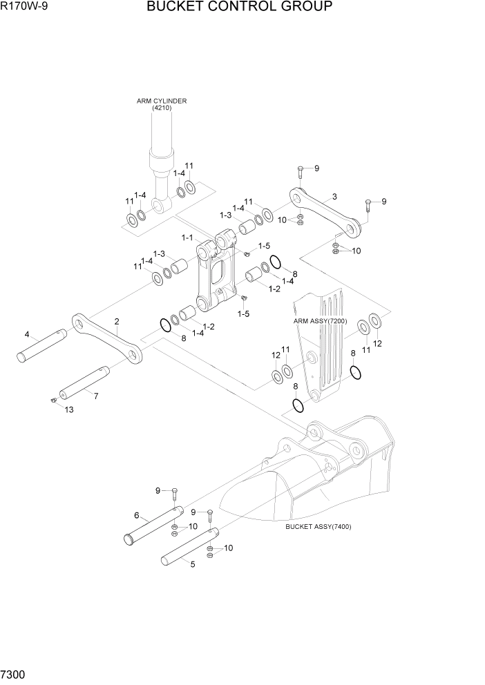 Схема запчастей Hyundai R170W9 - PAGE 7300 BUCKET CONTROL GROUP РАБОЧЕЕ ОБОРУДОВАНИЕ