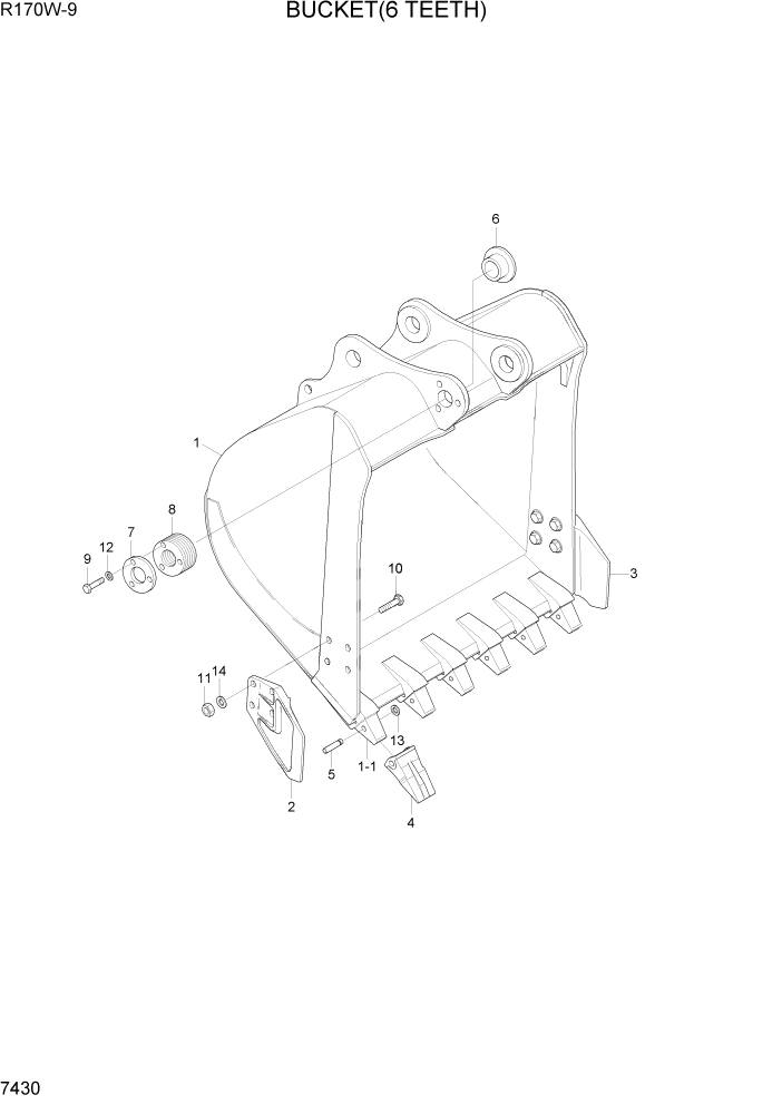 Схема запчастей Hyundai R170W9 - PAGE 7430 BUCKET(6 TEETH) РАБОЧЕЕ ОБОРУДОВАНИЕ