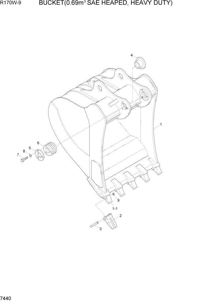 Схема запчастей Hyundai R170W9 - PAGE 7440 BUCKET(0.69M3 SAE HEAPED, HEAVY DUTY) РАБОЧЕЕ ОБОРУДОВАНИЕ