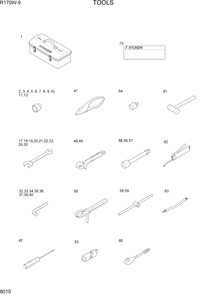 Схема запчастей Hyundai R170W9 - PAGE 8010 TOOLS ДРУГИЕ ЧАСТИ