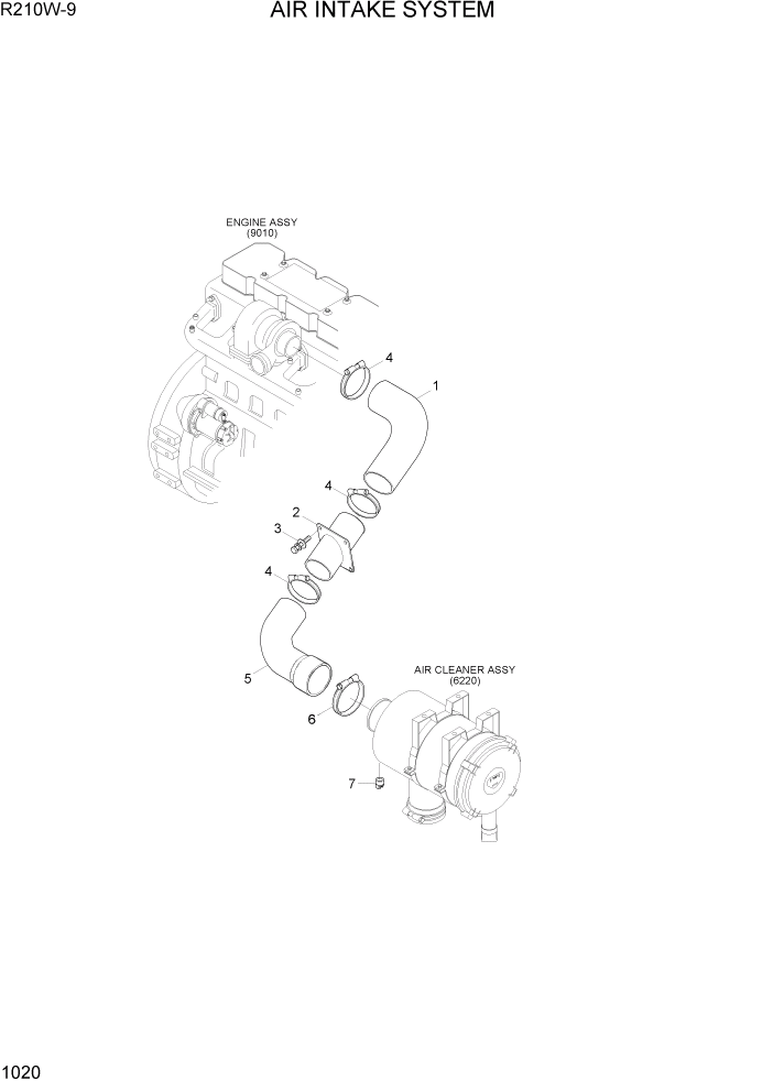 Схема запчастей Hyundai R210W-9 - PAGE 1020 AIR INTAKE SYSTEM СИСТЕМА ДВИГАТЕЛЯ