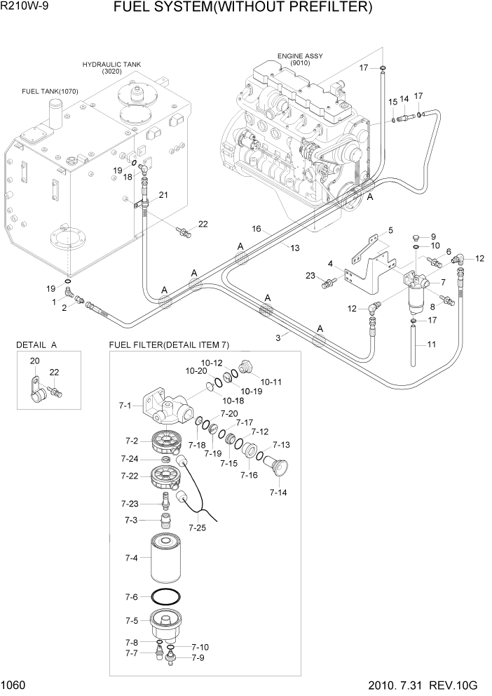 Схема запчастей Hyundai R210W-9 - PAGE 1060 FUEL SYSTEM(WITHOUT PREFILTER) СИСТЕМА ДВИГАТЕЛЯ