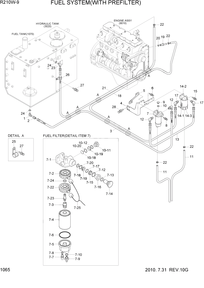 Схема запчастей Hyundai R210W-9 - PAGE 1065 FUEL SYSTEM(WITH PREFILTER) СИСТЕМА ДВИГАТЕЛЯ