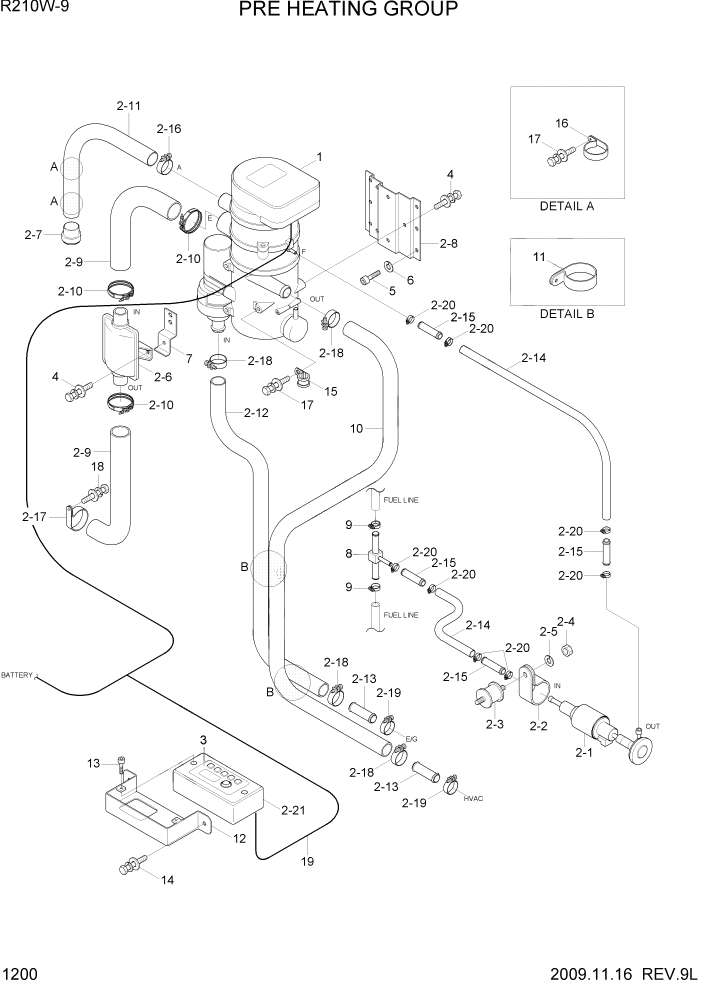 Схема запчастей Hyundai R210W-9 - PAGE 1200 PRE HEATING GROUP СИСТЕМА ДВИГАТЕЛЯ