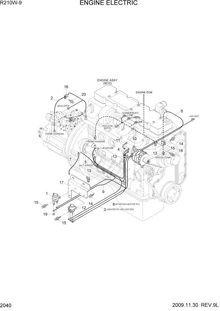 Схема запчастей Hyundai R210W-9 - PAGE 2040 ENGINE ELECTRIC ЭЛЕКТРИЧЕСКАЯ СИСТЕМА