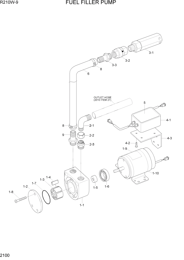 Схема запчастей Hyundai R210W-9 - PAGE 2100 FUEL FILLER PUMP ЭЛЕКТРИЧЕСКАЯ СИСТЕМА