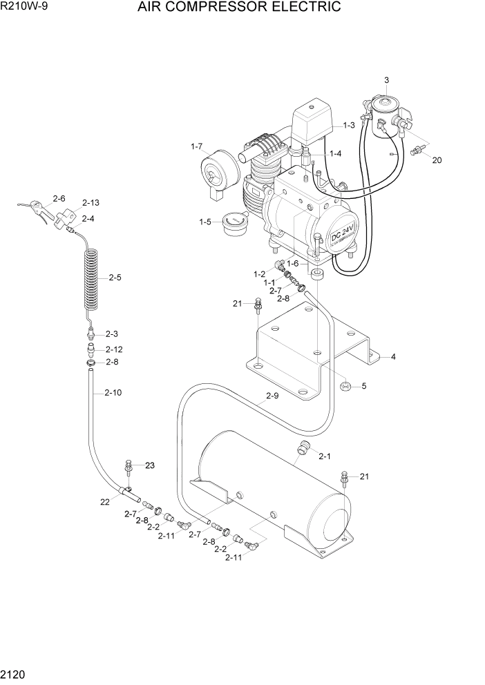 Схема запчастей Hyundai R210W-9 - PAGE 2120 AIR COMPRESSOR ELECTRIC ЭЛЕКТРИЧЕСКАЯ СИСТЕМА