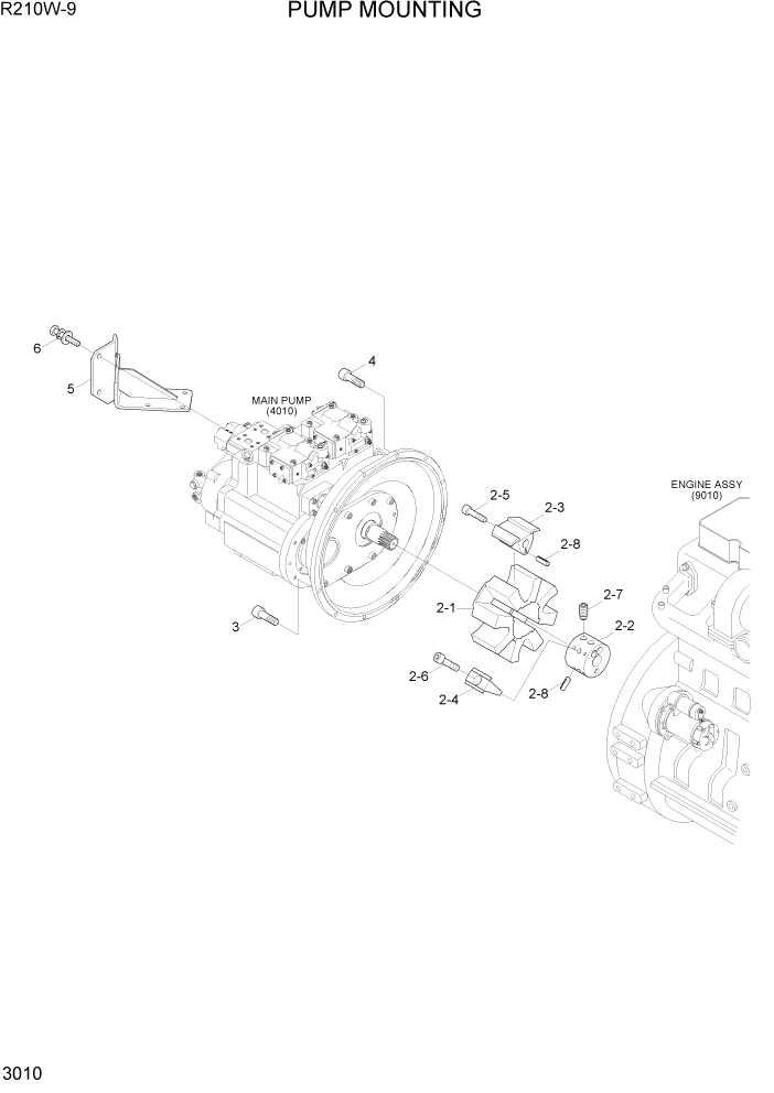 Схема запчастей Hyundai R210W-9 - PAGE 3010 PUMP MOUNTING ГИДРАВЛИЧЕСКАЯ СИСТЕМА