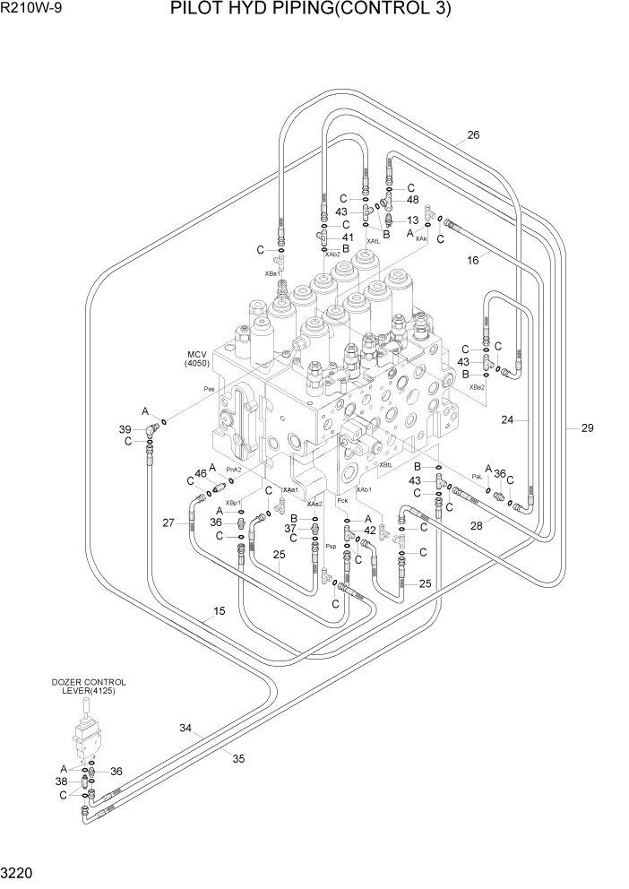 Схема запчастей Hyundai R210W-9 - PAGE 3220 PILOT HYD PIPING(CONTROL 3) ГИДРАВЛИЧЕСКАЯ СИСТЕМА