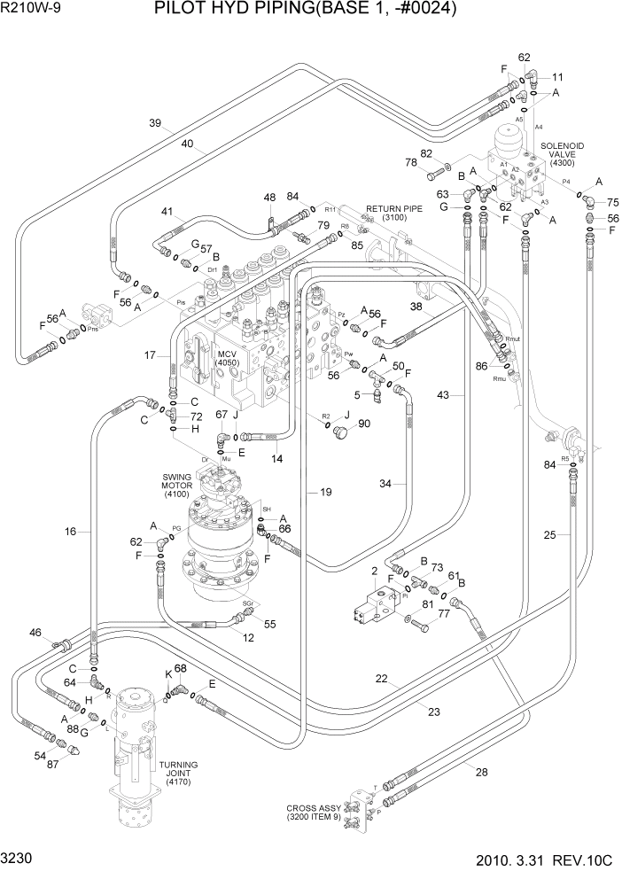 Схема запчастей Hyundai R210W-9 - PAGE 3230 PILOT HYD PIPING(BASE 1, -#0024) ГИДРАВЛИЧЕСКАЯ СИСТЕМА