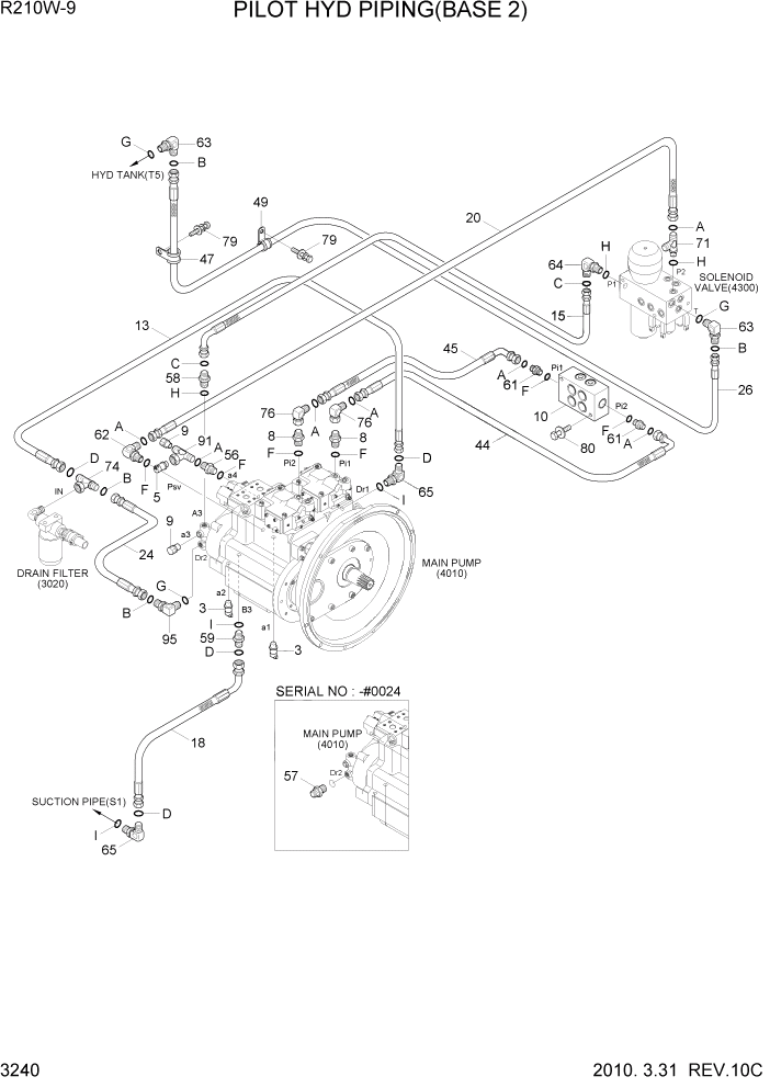 Схема запчастей Hyundai R210W-9 - PAGE 3240 PILOT HYD PIPING(BASE 2) ГИДРАВЛИЧЕСКАЯ СИСТЕМА