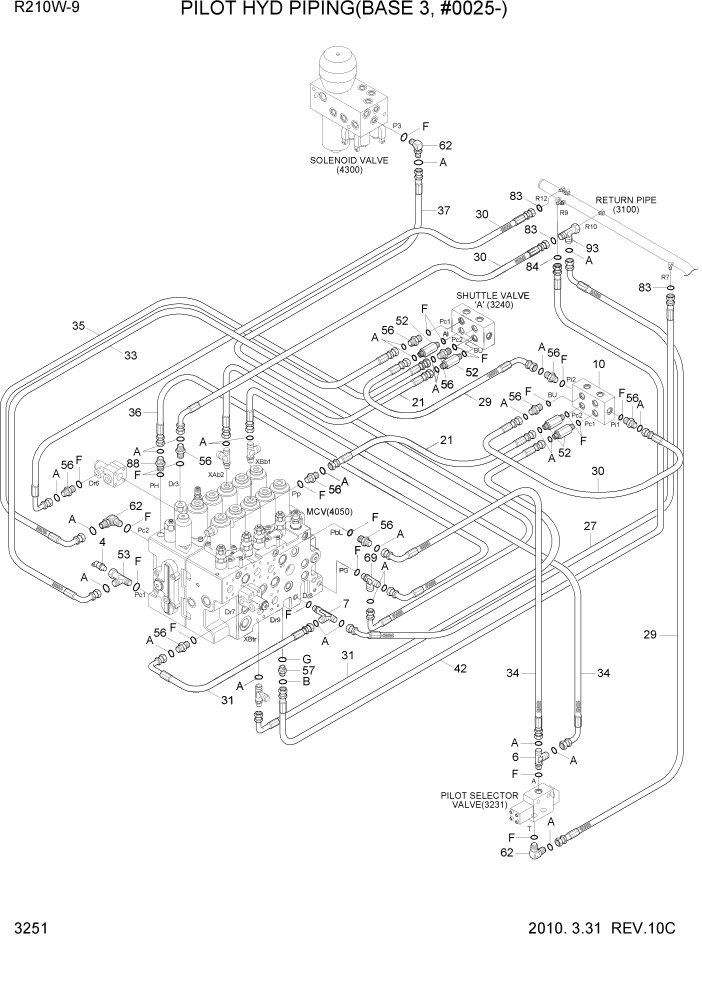 Схема запчастей Hyundai R210W-9 - PAGE 3251 PILOT HYD PIPING(BASE 3, #0025-) ГИДРАВЛИЧЕСКАЯ СИСТЕМА