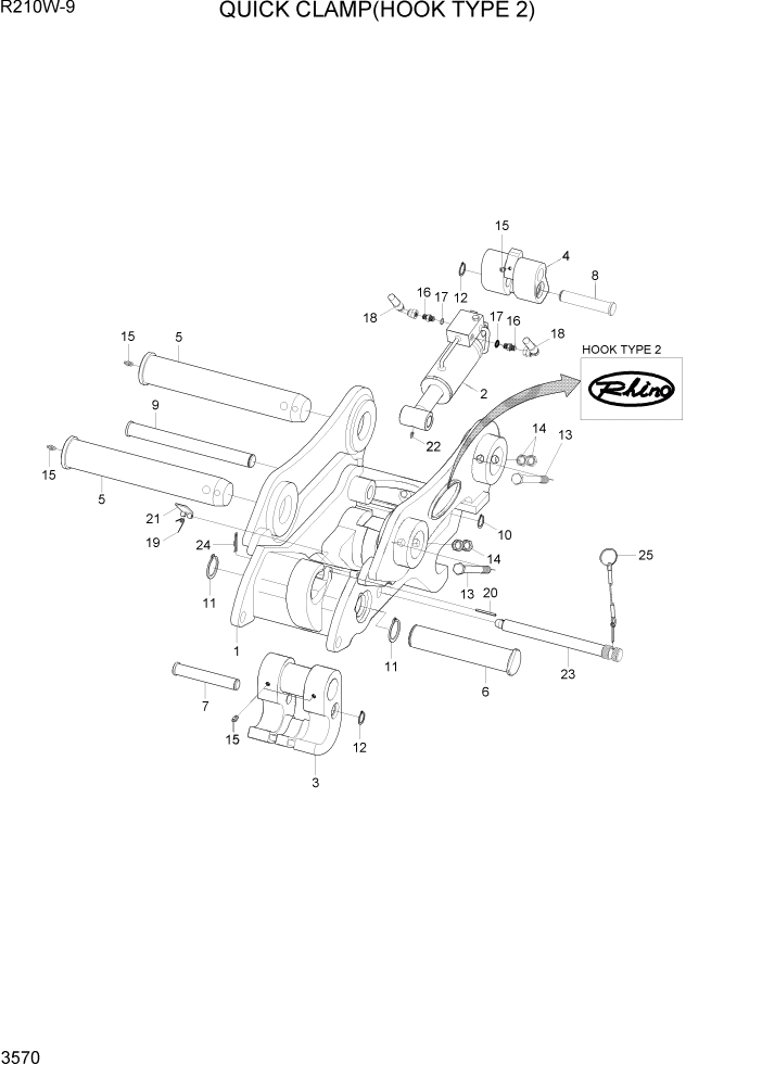 Схема запчастей Hyundai R210W-9 - PAGE 3570 QUICK CLAMP(HOOK TYPE 2) ГИДРАВЛИЧЕСКАЯ СИСТЕМА