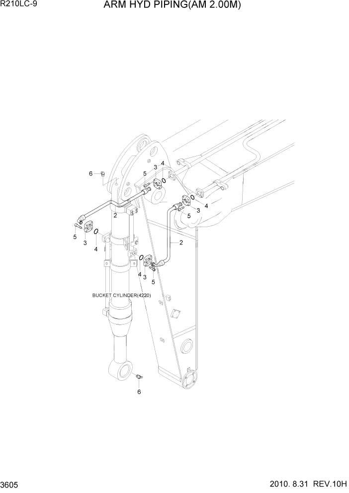 Схема запчастей Hyundai R210W-9 - PAGE 3605 ARM HYD PIPING(AM 2.00M) ГИДРАВЛИЧЕСКАЯ СИСТЕМА