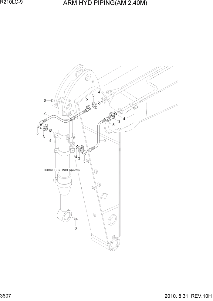 Схема запчастей Hyundai R210W-9 - PAGE 3607 ARM HYD PIPING(AM 2.40M) ГИДРАВЛИЧЕСКАЯ СИСТЕМА